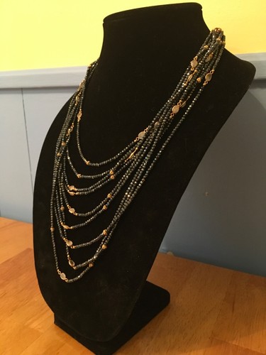 Meher's Jewelry 24" Black Spinel & Rainbow Moonstone Station 925 Silver Necklace - Picture 6 of 10