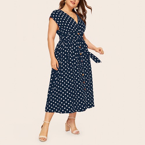 Womens Rockabilly Vintage Retro Midi Dress Summer Party Skater Dress Plus Size - Picture 19 of 24