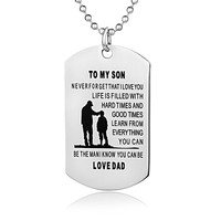 Dad Mom To Son Dog Tag Necklace-never Forget I Love You-personalized Custom Mili Dad Mom To Son Dog Tag Necklace-never Forget I Love You-personalized Custom Mili