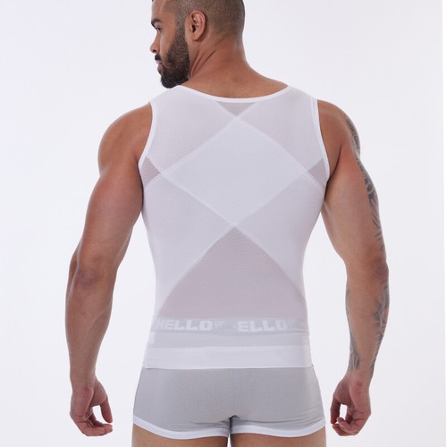Men's Slimming Shirt Body Shaper Vest Hide Boobs Moobs Chest Belly Waist Trainer - Picture 9 of 16