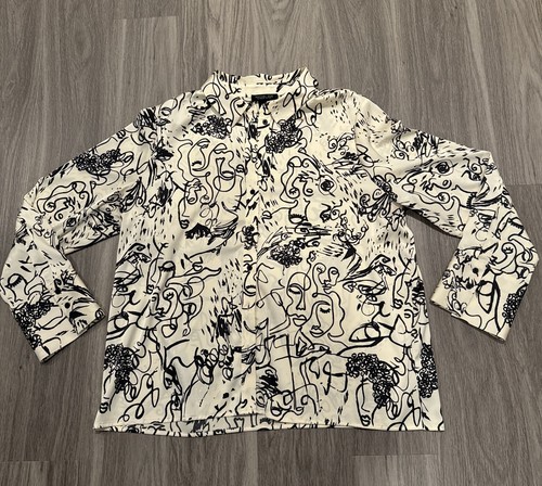 Rachel Zoe Long Sleeve Black & Off White Shirt Size XL