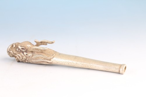 Rara Figura Chino Tibetano Plata Dragón Estatua Humo Herramienta Pipa Regalo - Imagen 6 de 8