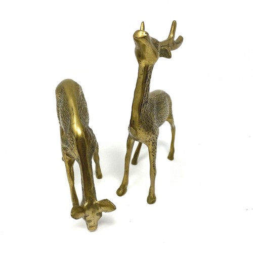 Brass Deer Figures Doe And Buck Figurines 4.5" Doe 7" Buck Vintage Brass Set - Picture 6 of 8