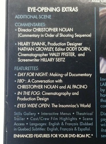 Insomnia (DVD, 2002, Full Frame) Robin Williams, Al Pacino, Hilary Swank, Crime - Picture 5 of 8