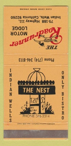 Matchbook Cover - Roadrunner Motor Lodge Indian Wells CA 30 Strike