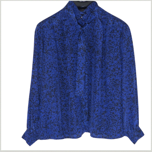 Dior Womens Blouse Top L Silk France Vintage Midnight Blue Fashion Retro Leopard - Bild 11 von 11