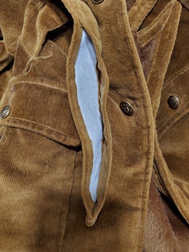 Vtg 1970s Suede Jacket Men's L Coat Pile Lined Cal Craft Belted Cotton Faux Fur - Picture 3 of 12