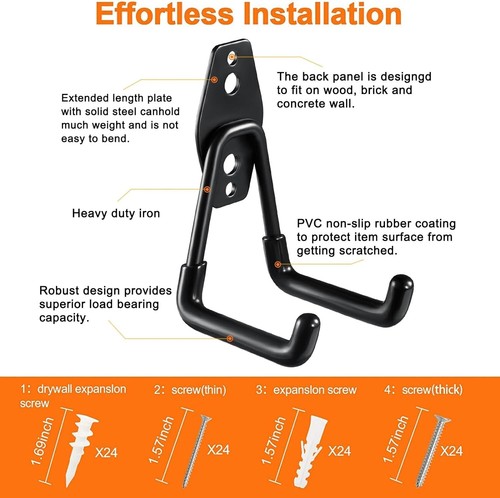 Premium Utility Steel Garage Hooks Set - Wall-Mount for Ladders, Tools, Bikes - Picture 5 of 9