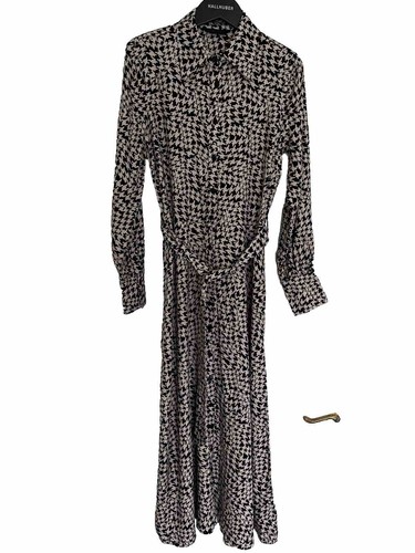 M & S Collection langes Kleid mit Kragen und Gürtel Größe 8 schwarz & pink