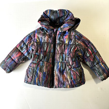 Catimini Toddler Girls Puffer Jacket Sz 2 Coat Black Multi Zip W/Hood