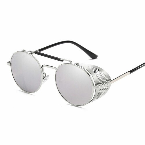 Vintage Steampunk Sunglasses Side Shield Goggles Retro Metal Cyber Round Glasses - Picture 19 of 32
