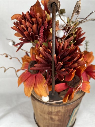 Fall Decor - Pumpkin Patty’s Wooden Bucket Filled Artificial Floral Display - Picture 11 of 21