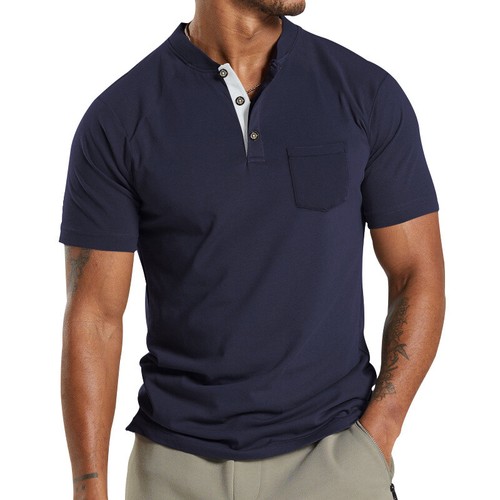 Mens Summer Tops Short Sleeve Henley Shirt Men V Neck Casual Classic Fit T-shirt - Picture 10 of 57