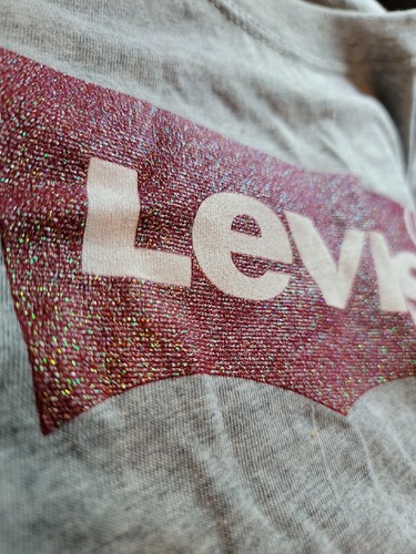 Levi’s Ruffle Logo Short Sleeve Glitter Shirt Girls Lg Youth 12-13 Gray NEW NWT - Picture 2 of 7