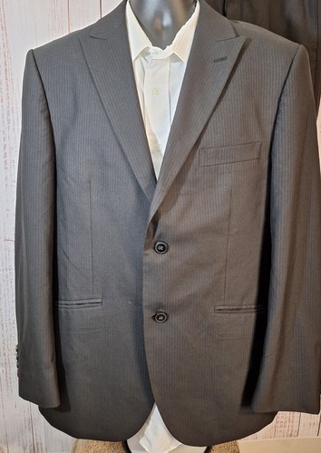 J Ferrar 2 Piece Suit Black Mens 40R 34X30 Black w Black Stripe - Picture 3 of 10