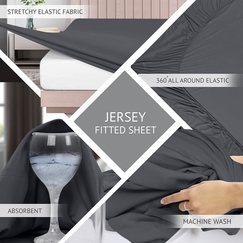 Jersey Knit Sheet Set - 4 Piece Soft Stretchy Sheets - Cotton (Full, Dark Grey) - Picture 6 of 12
