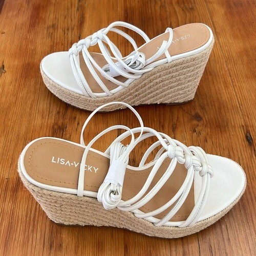 New in Box Lisa Vicky Gaze V White Sheep Napa Espadrille wedge sandal size 8 - Picture 4 of 8