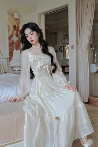 Yellow Korean Style Fairy Dress French Vintage Elegant Fairy Dress  Long Sleeve  - Picture 18 of 24