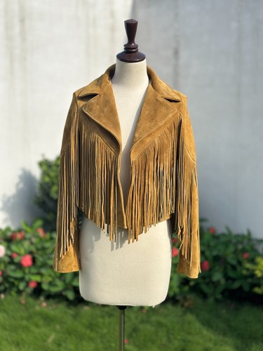 Women's Western Style Cowgirl Suede Leather Jacket With Fringes - Picture 3 of 5