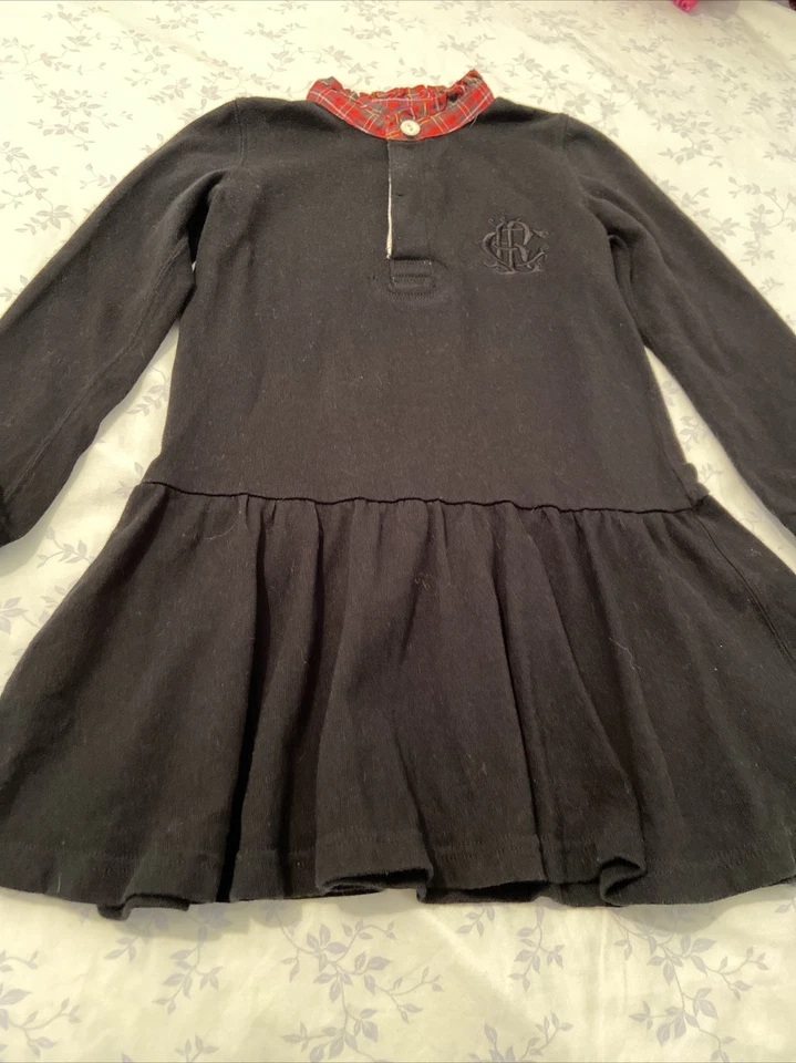 Ralph Lauren Girls Black W Plaid Ruffled Collar Dress Drop Waist Flared Sz 5 - Image 4 of 4
