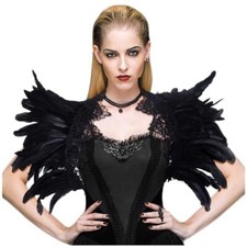 Black Feather Shrug Cape Shoulder Wrap Lace Collar Halloween Costumes for Wom...