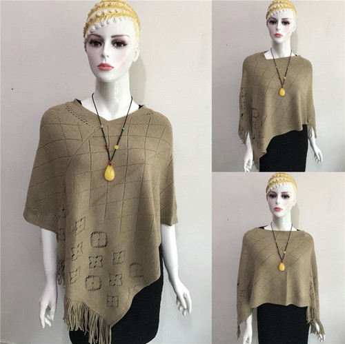 Poncho Stole Cape Shrug Wrap Shawl Jumper Sweater Cloak Cardigan Crochet Diamond - Picture 26 of 41