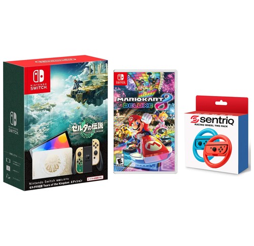 Nintendo Switch OLED + Mario Kart 8 Deluxe + Sentriq Wheel Joy Con Attachments - Picture 4 of 21