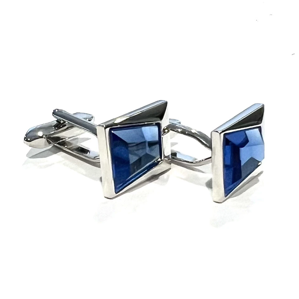 Abotoaduras retangulares de pedra azul masculinas aniversário casamento pedra abotoadura - Imagem 2 de 4