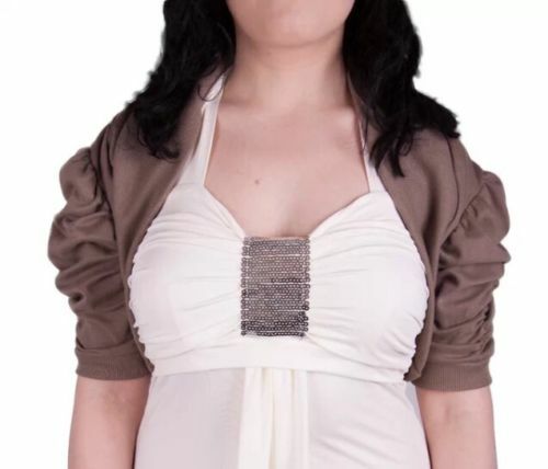 Cardigan bolero donna nuovo corto manica a sbuffo increspato scrollato spalle scoperte taglia UK 8-14 - Foto 6 di 16