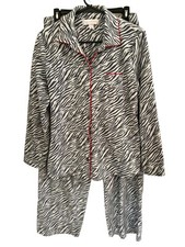 OSCAR DE LA RENTA Pink Label Womens Soft Fleece Pajama Set L Zebra Print