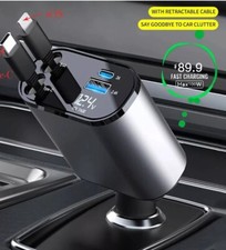 4 IN 1 Retractable Car Charger Cable Dual Port USB C PD Fast Charging Adapter US
