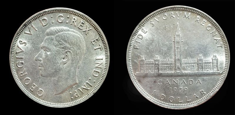Canada 1939 Dollar, Uncirculated, Rare Fully Struck High Square Rims.