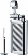 Tobacco Pipe Lighter with Tamper & Pick - All in One - Flint Stone - Chrome