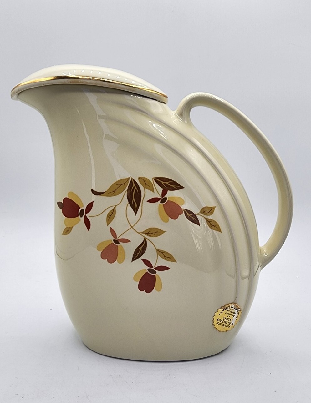 Vintage 1991 Hall China Autumn Leaf Norris Refrigerator Water Pitcher With Lid - Picture 2 of 9