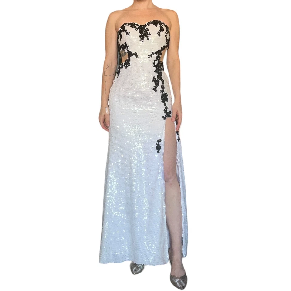 Vestido de fiesta vintage Y2K 'RJ Crush' blanco lentejuelas vestido formal novia XXS Foto 3 de 4