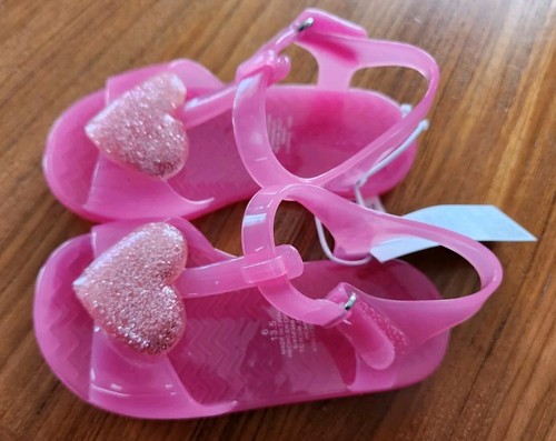 Old Navy Toddler Girls SIZE 6 T-Strap Jelly Shoe Sandals PINK HEART #31824 - Picture 2 of 6