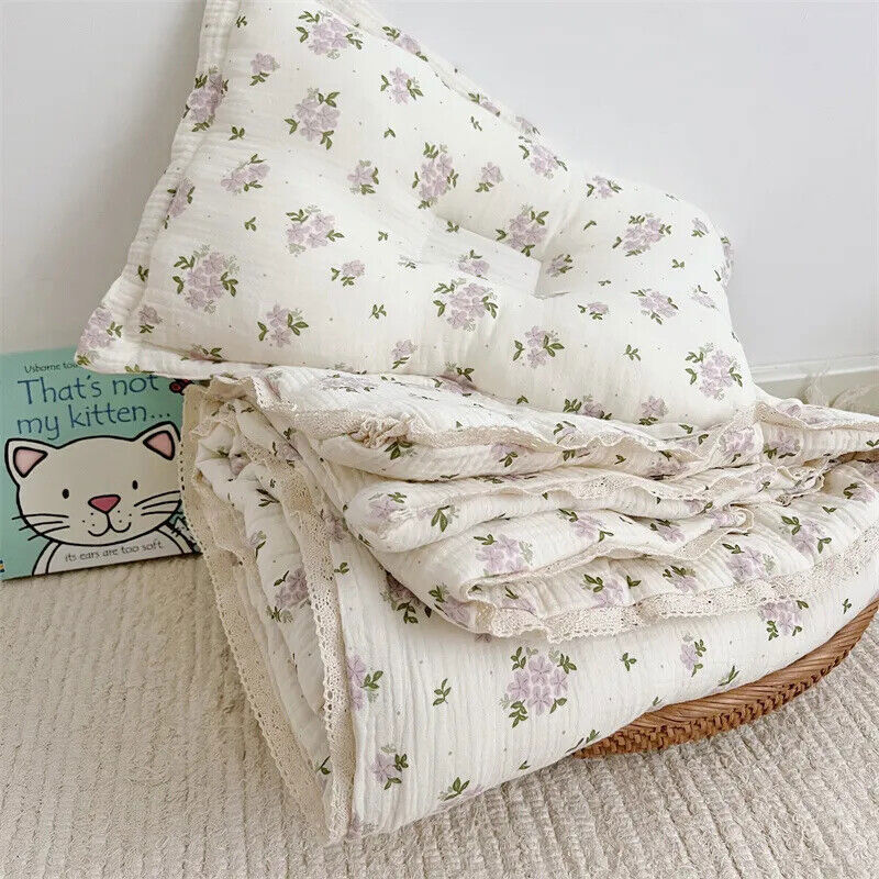 Cotton Floral Baby Quilt and Pillow Nursery Crib Bedding Set