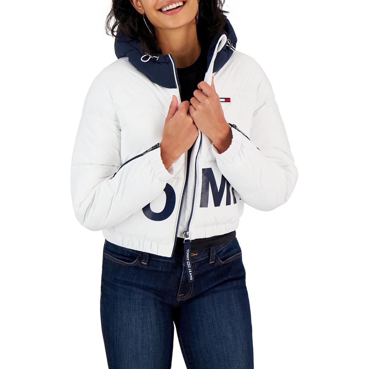 Женская белая стеганая короткая пуховая куртка с капюшоном Tommy Jeans, пальто M BHFO 4717