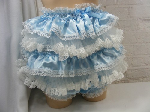 ADULT BABY SISSY blue SATIN ALLROUND DIAPER COVER PANTIES BLOOMERS LINGERIE - Picture 4 of 4