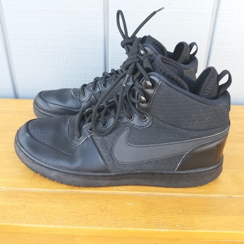 NIKE Mens Size 9.5 - Court Borough Mid Winter Triple Black Hi Top Shoes - Picture 2 of 12