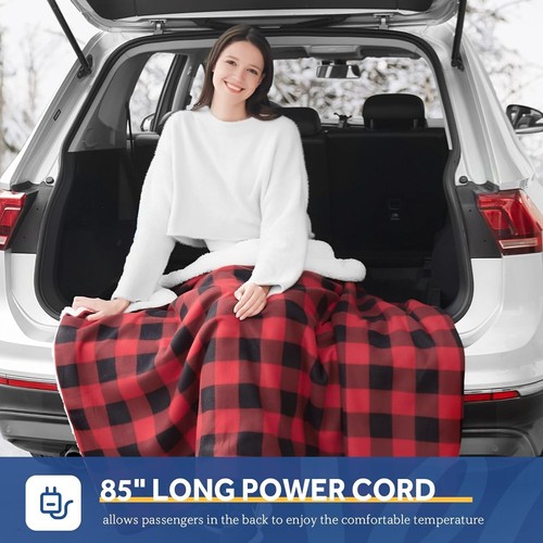 12-Volt Heated Car Blanket, Portable Heated Blanket with 3 Heating Levels & 4... - Picture 10 of 11