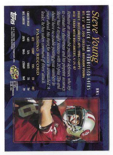 STEVE YOUNG 1996 Topps Football Hobby Masters # HM5 San Francisco 49ers NM - MT - Picture 2 of 2