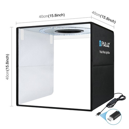 16" /10" PULUZ Portable LED Photo Light Box Tent Cube Studio Photography 40x40cm - Picture 2 of 17