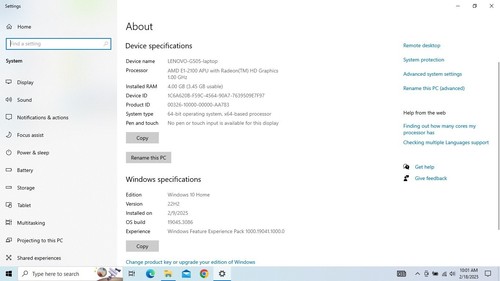 Lenovo G505 15,6 Zoll Notebook AMD E1-2100, 285GB HDD, 4GB RAM, Win 10 - Bild 13 von 13