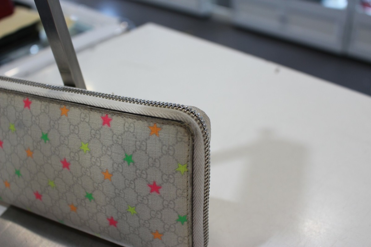 Gucci White Micro GG Supreme Star Zip Around Long Wallet
