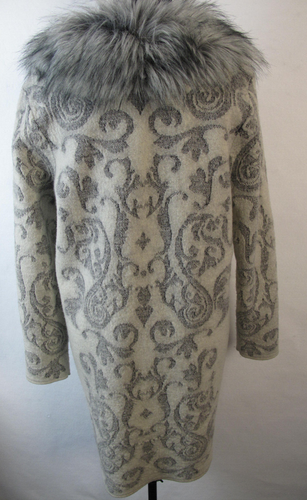 Chicos Icy Fur Elsa Cardigan Ecru Textured Wool Fur Collar Size 1 (US 8-10) - Picture 5 of 10