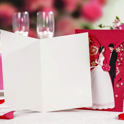 5x7.3 Inch 50pcs Blank Red Laser Cut Wedding Invitations Cards With Bride & Groo - Picture 3 of 7
