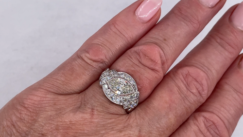 Exquisite Antique Art Deco 2.51ct Moval Marquise Cut Diamond PL Engagement Ring - Video 1 of 1