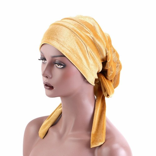 African Velvet Hat Women Solid Color Bonnet Turban Cap Muslim Long Tail Headwear - Bild 10 von 19