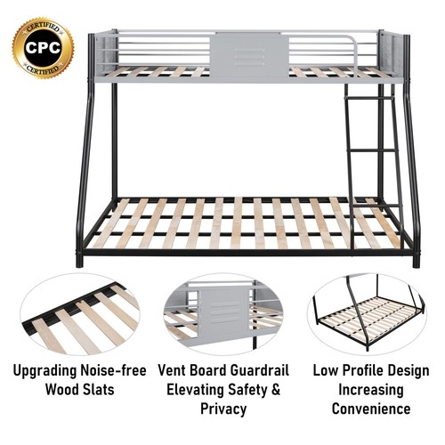 Twin Over Full Metal Bunk Bed | Sturdy Frame with Ladder & Guardrails, 400LB Cap - Picture 8 of 11
